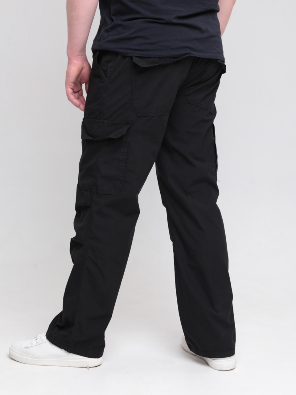 Штаны мужские черные широкие карго тонкие с карманами 8167-3