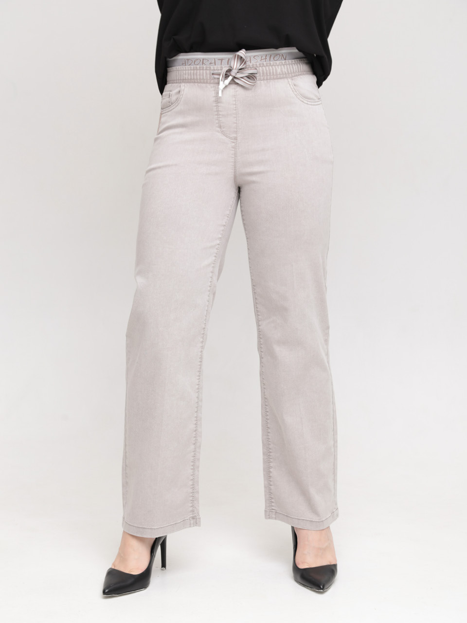 Джинси жіночі прямі світло-бежеві тонкі на резинці 7440-B-1