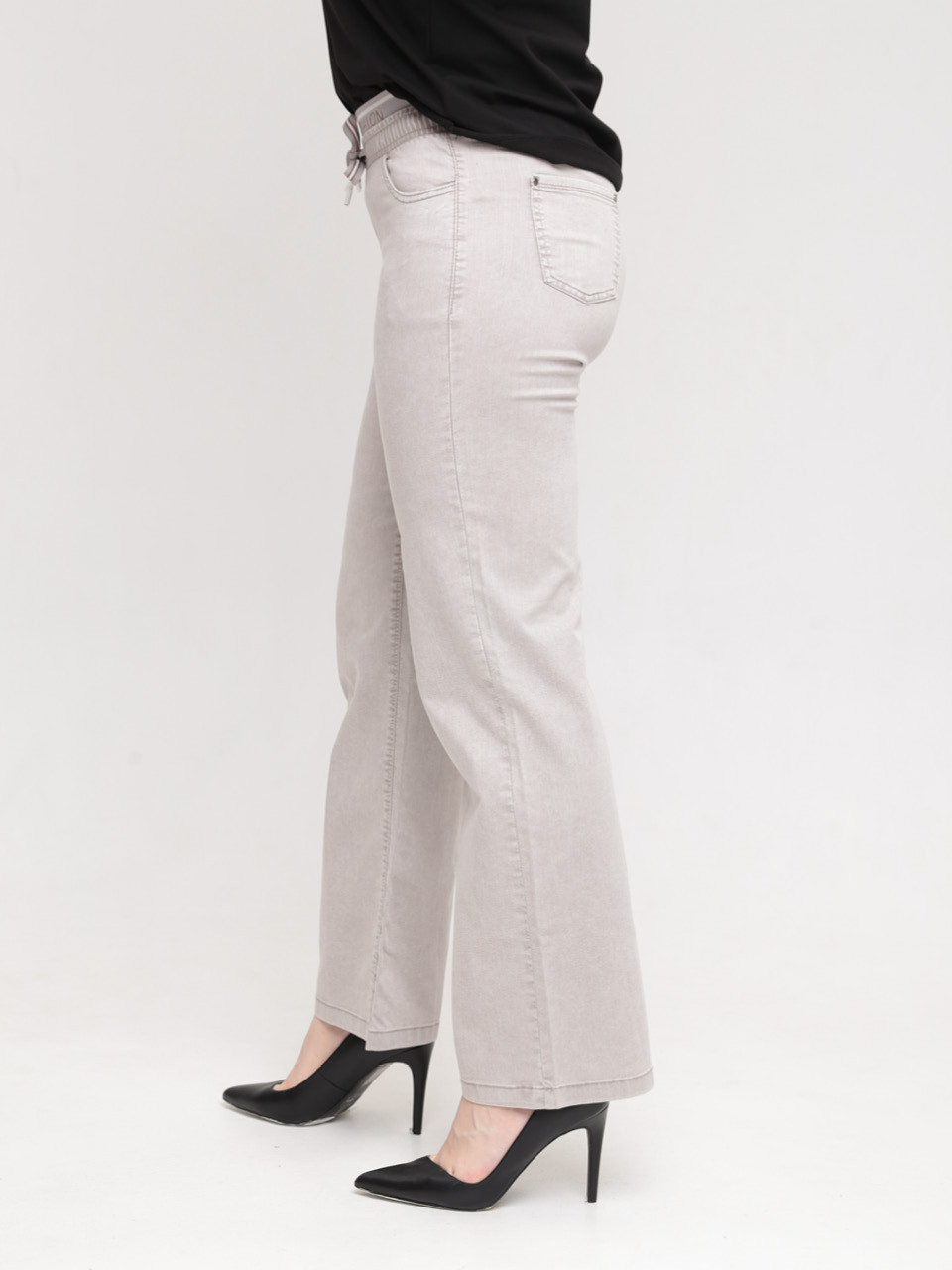 Джинси жіночі прямі світло-бежеві тонкі на резинці 7440-B-1