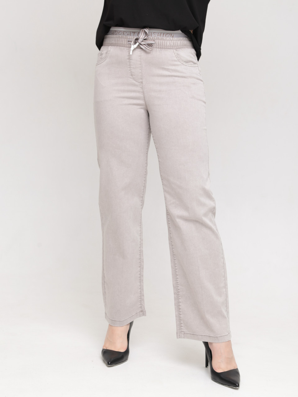 Джинсы женские прямые светло-бежевые тонкие на резинке 7439-1