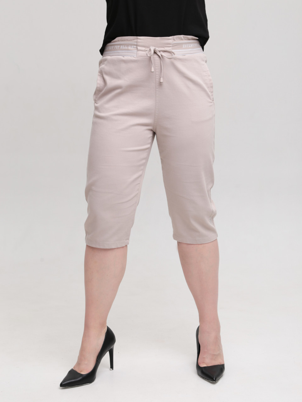 Жіночі шорти світло-бежеві зі стрейчем великий розмір 2025-B-1