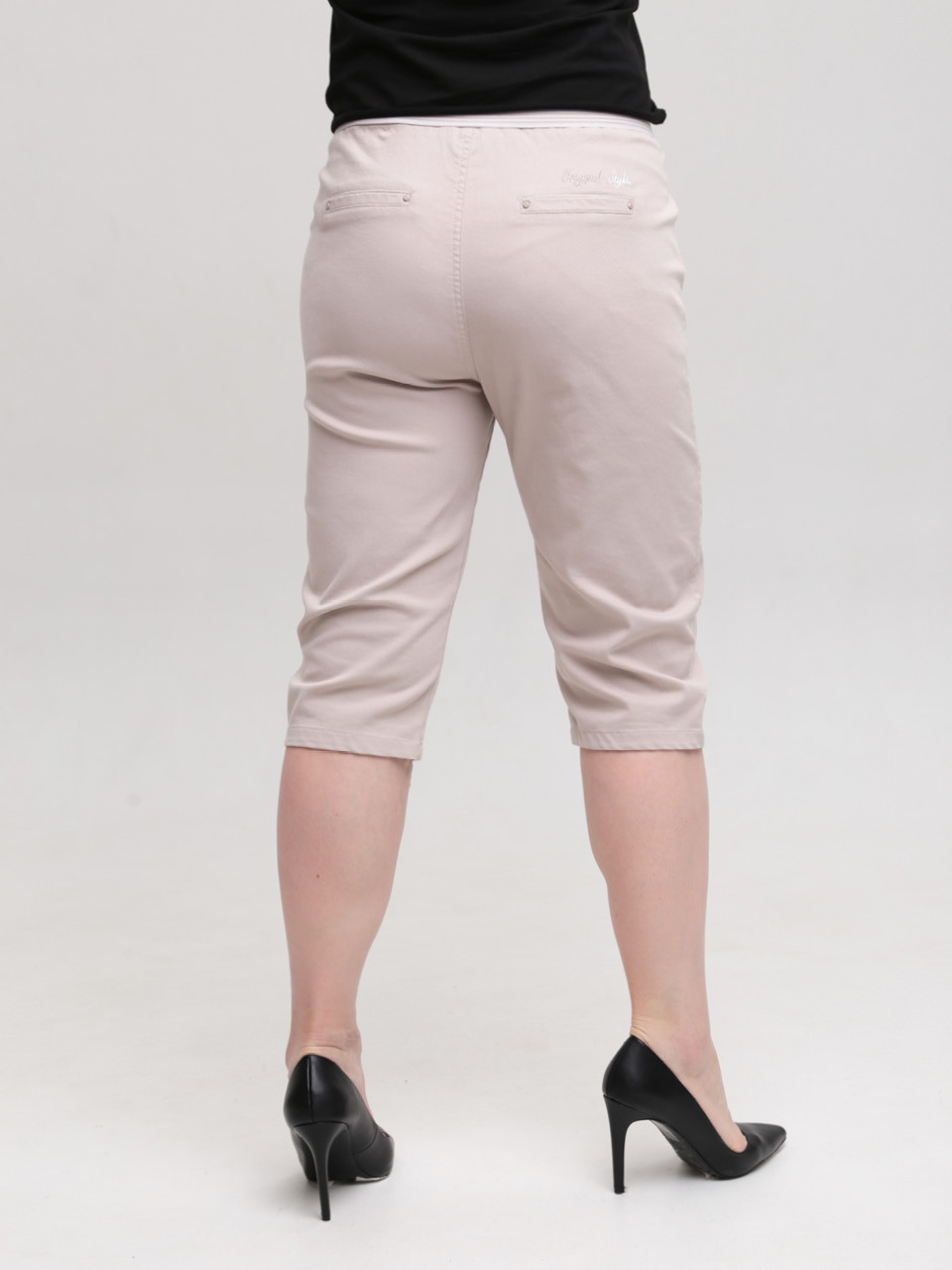 Жіночі шорти світло-бежеві зі стрейчем великий розмір 2025-B-1