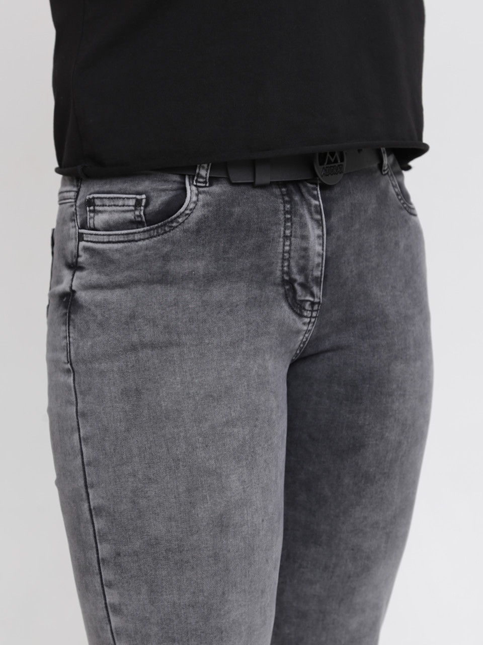 Джинсы женские прямые серые со стрейчем большие размеры 7690-B-2