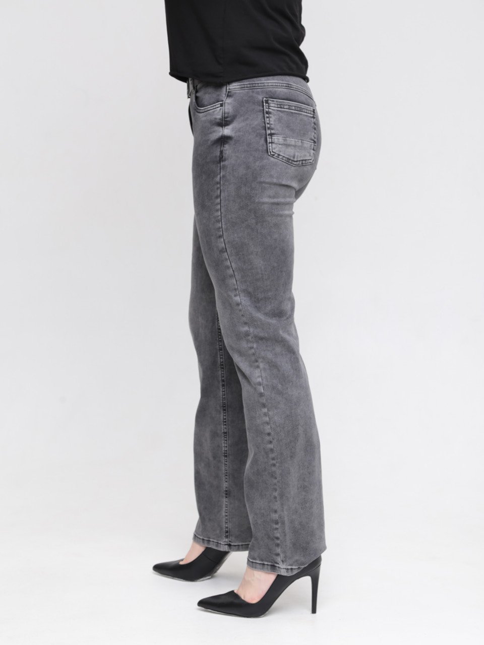 Джинсы женские прямые серые со стрейчем большие размеры 7690-B-2