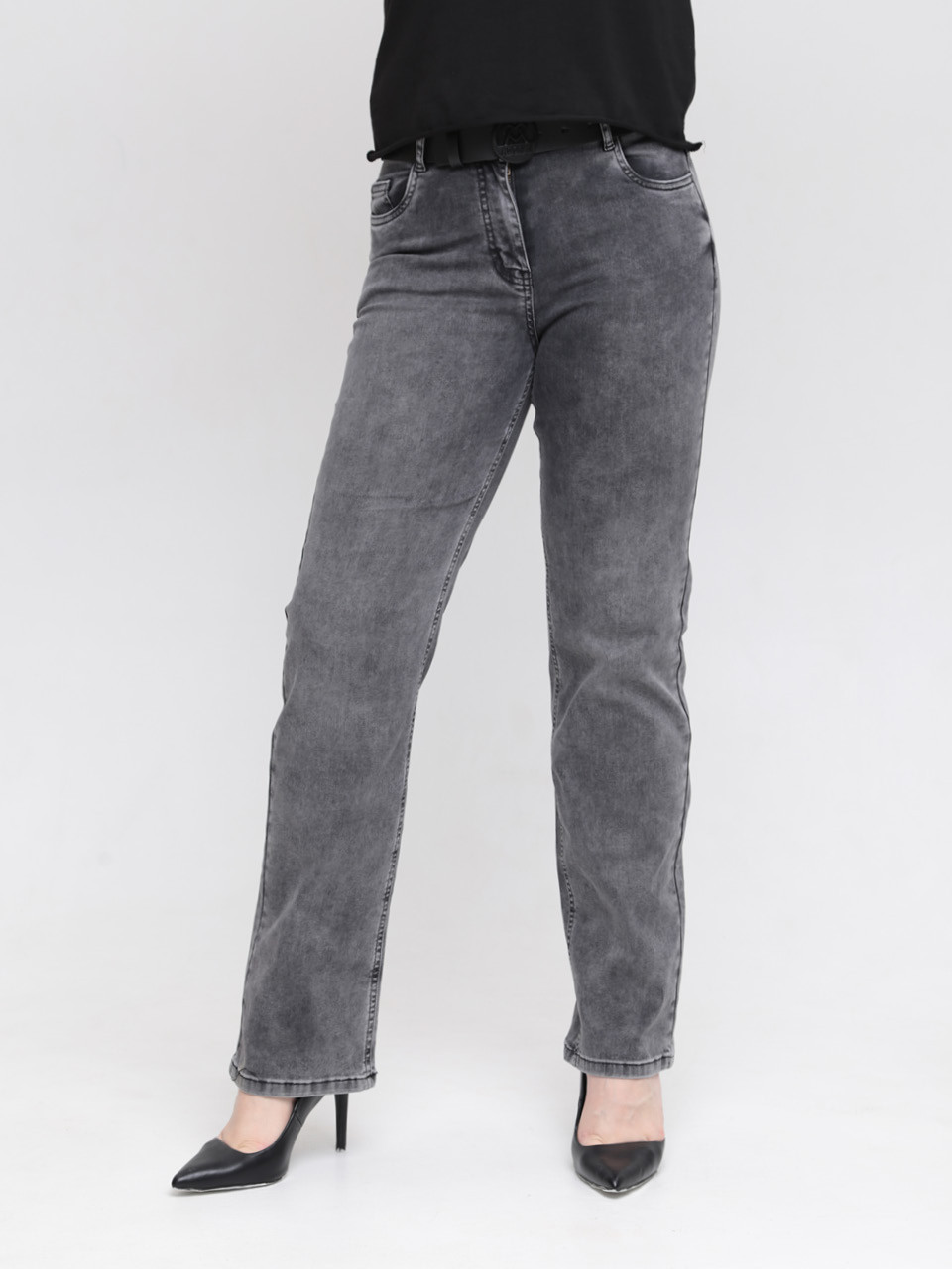 Джинсы женские прямые серые со стрейчем большие размеры 7690-B-2