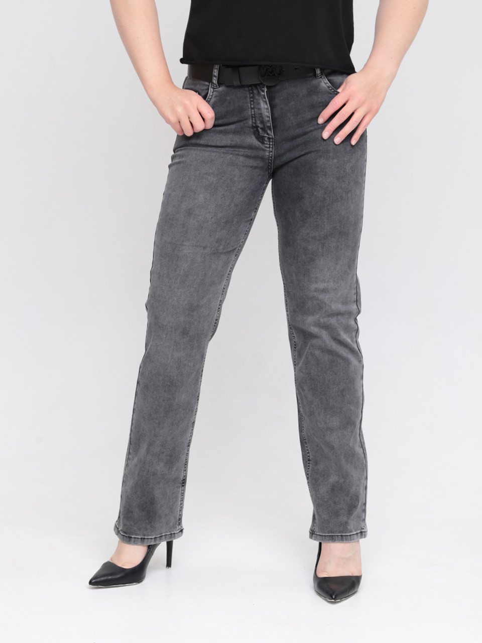 Джинсы женские прямые серые со стрейчем 7689-2