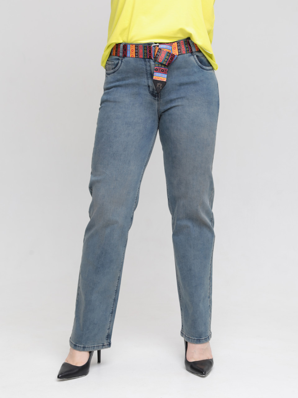 Джинси жіночі прямі синьо-зелені зі стрейчем 7667-3