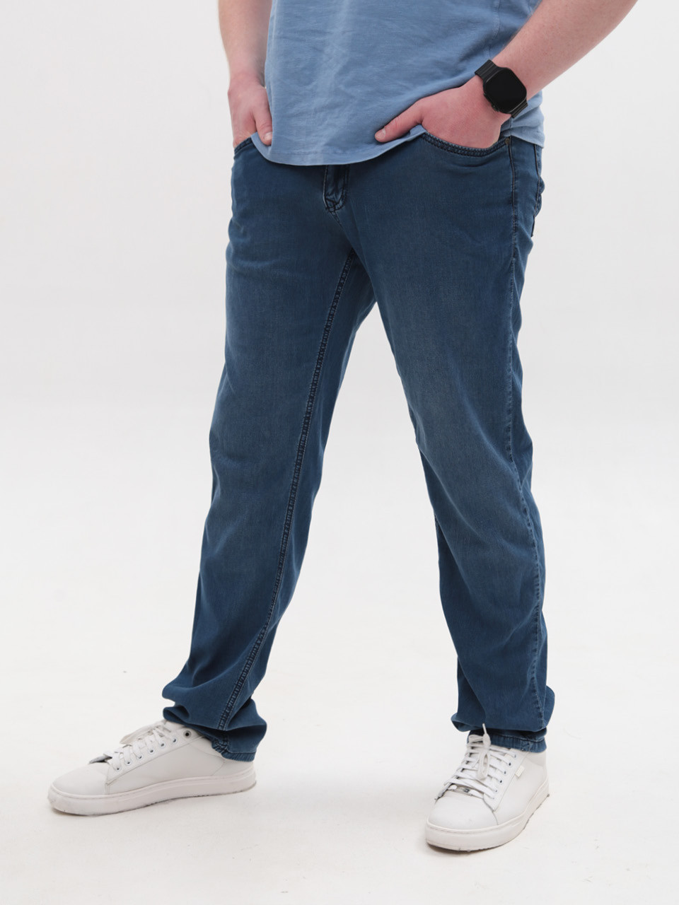 Джинсы мужские светло-синие прямые тонкие со стрейчем 4498