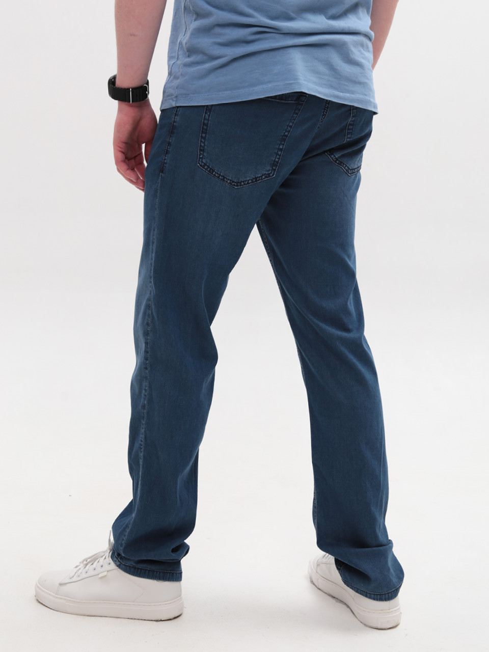 Джинсы мужские светло-синие прямые тонкие со стрейчем 4498
