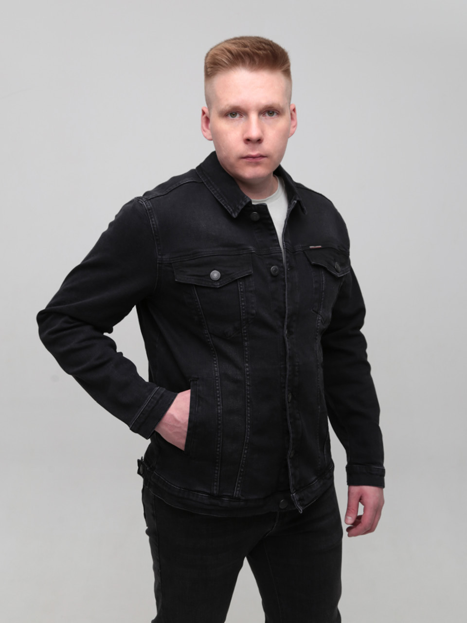 Куртка джинсова чоловіча чорна зі стрейчем 19092 6708 666
