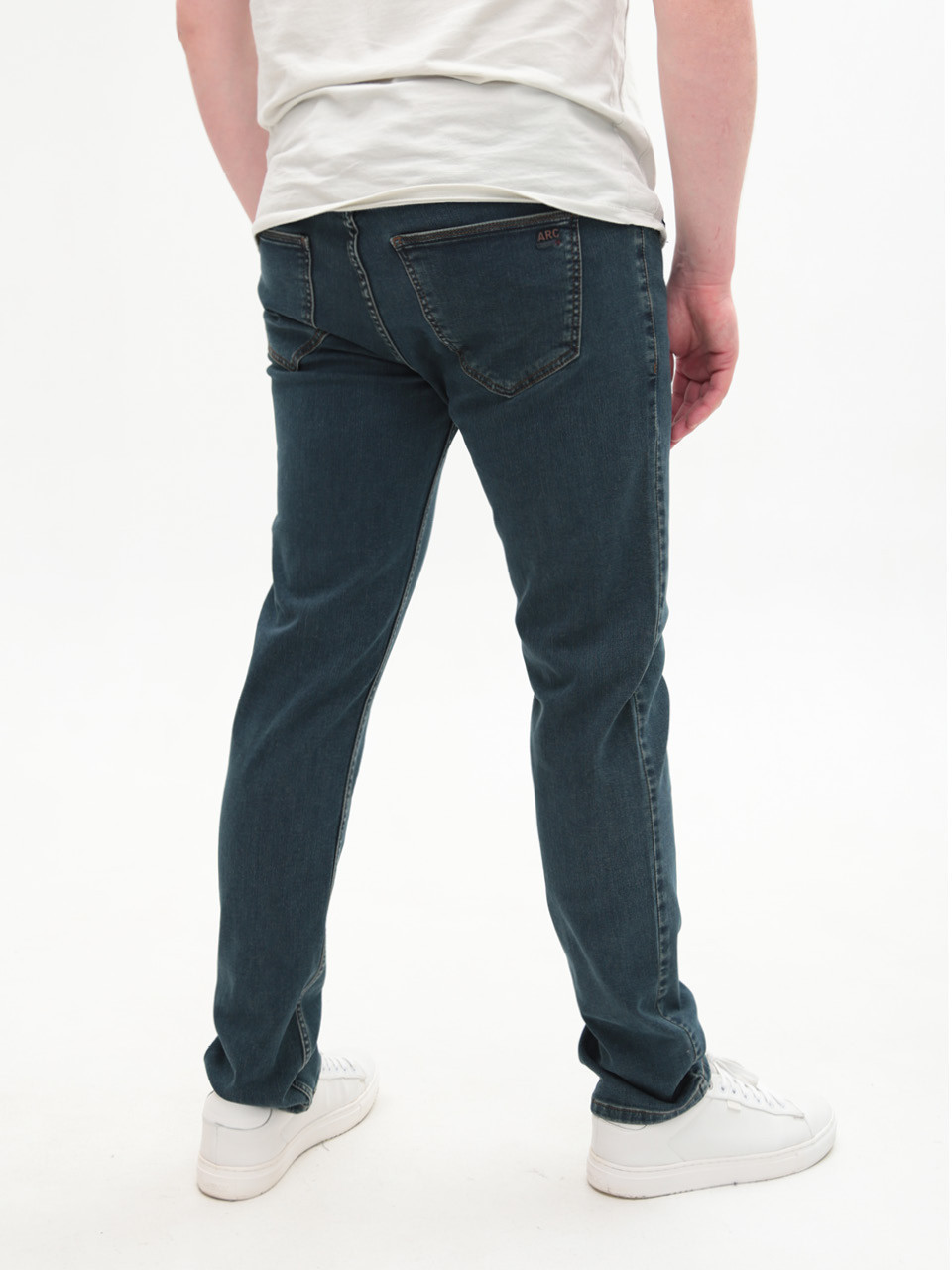 Джинсы мужские сине-зеленые слим со стрейчем 4401