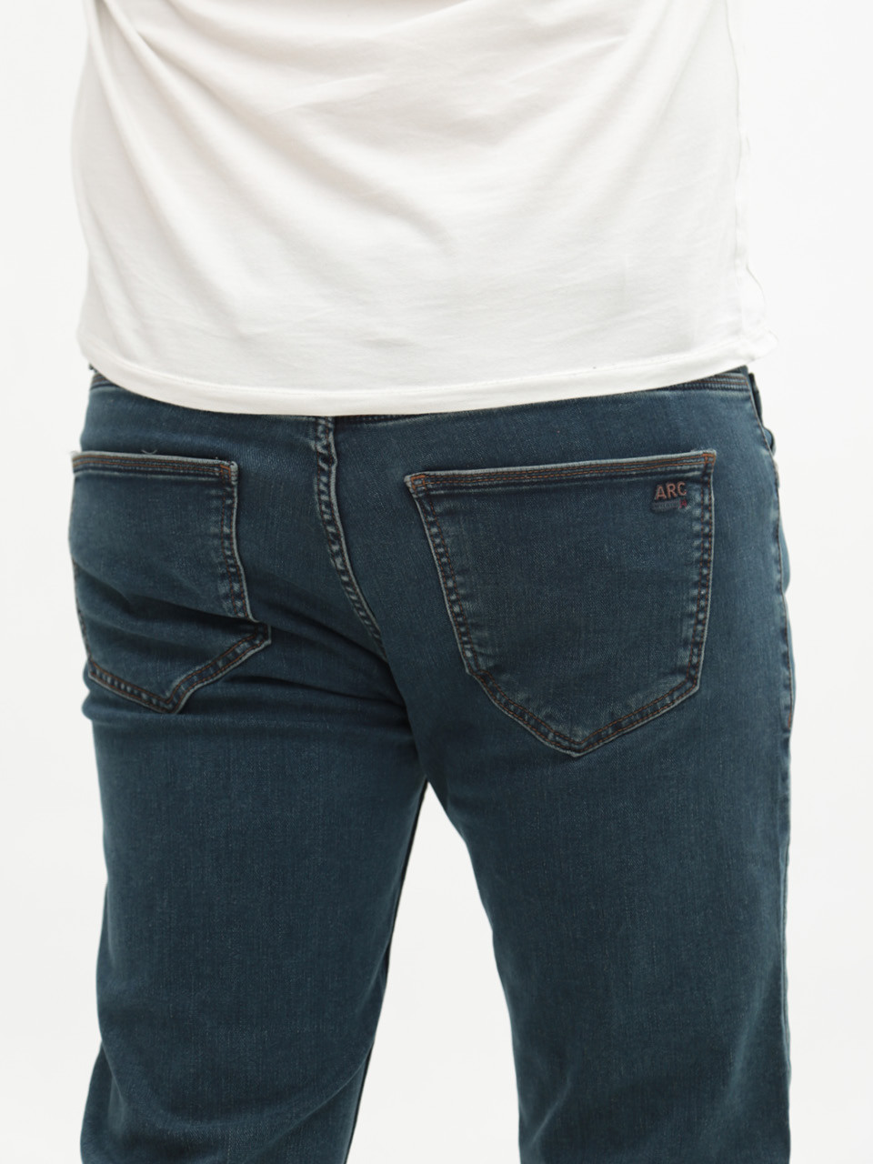 Джинсы мужские сине-зеленые слим со стрейчем 4401