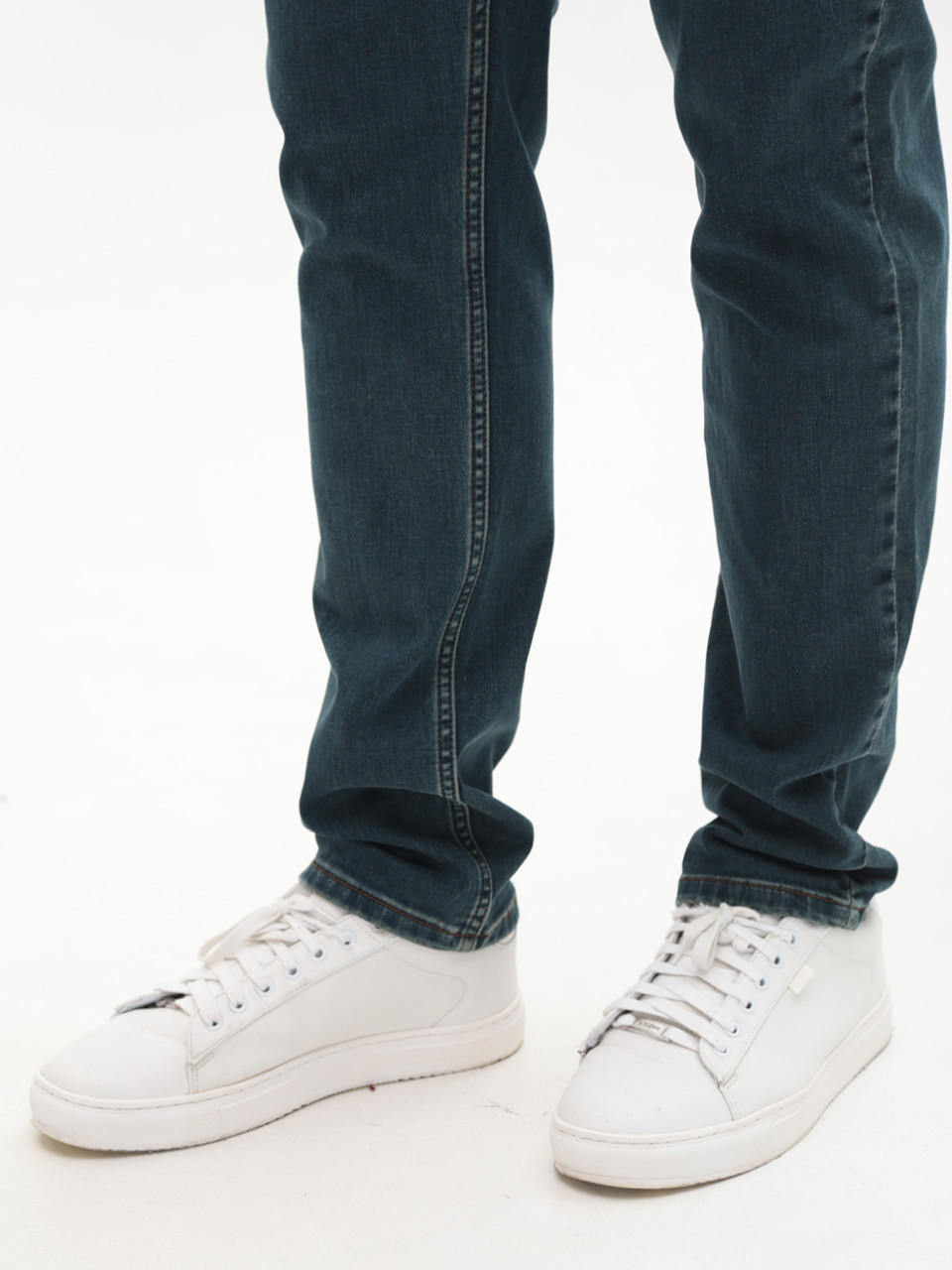 Джинсы мужские сине-зеленые слим со стрейчем 4401