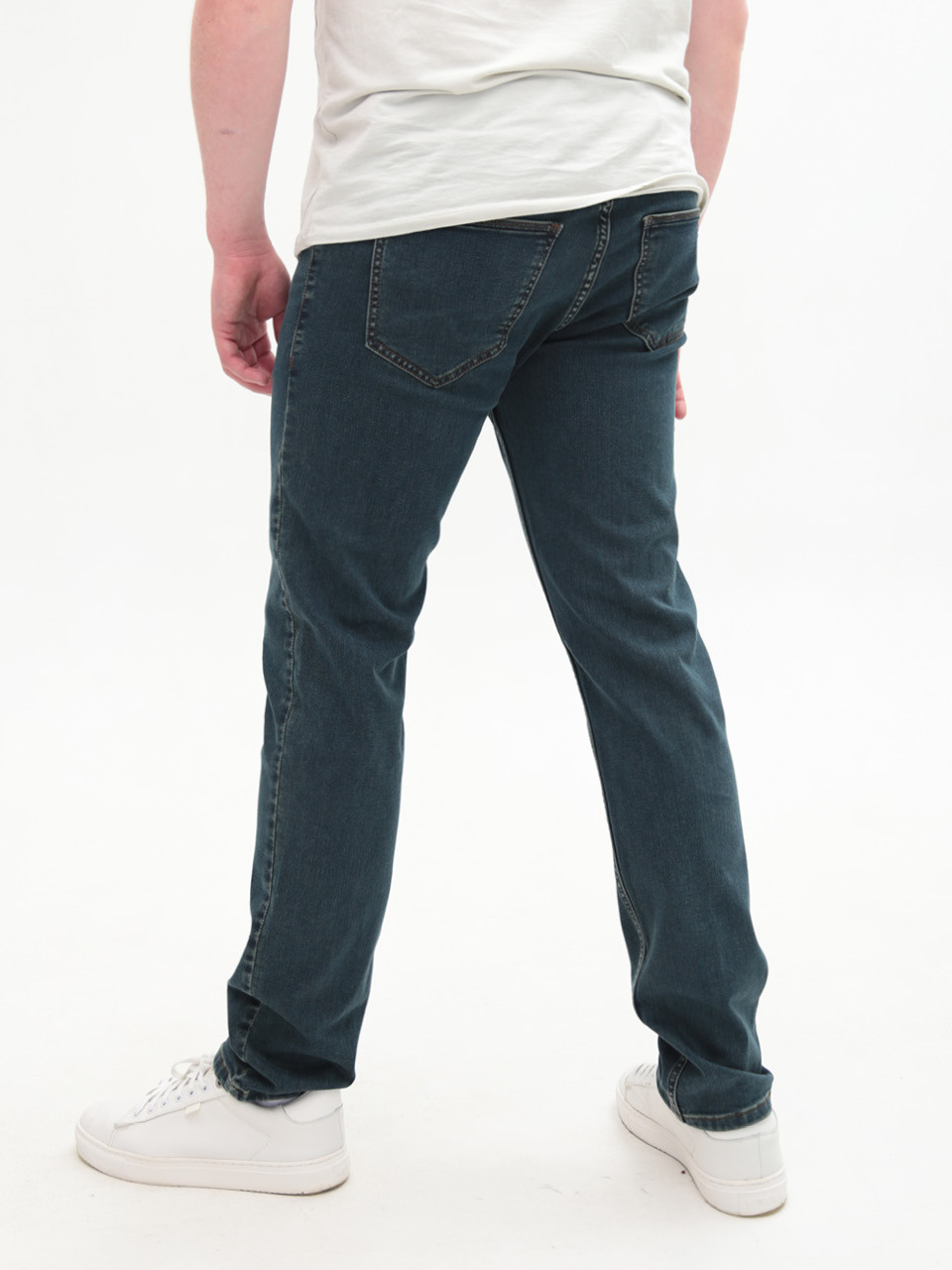 Джинсы мужские сине-зеленые слим со стрейчем 4401