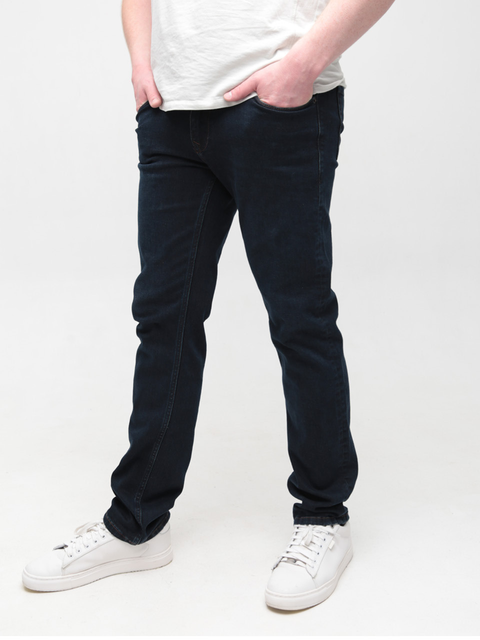 Джинсы мужские темно-синие слим со стрейчем большие размеры 4533-B