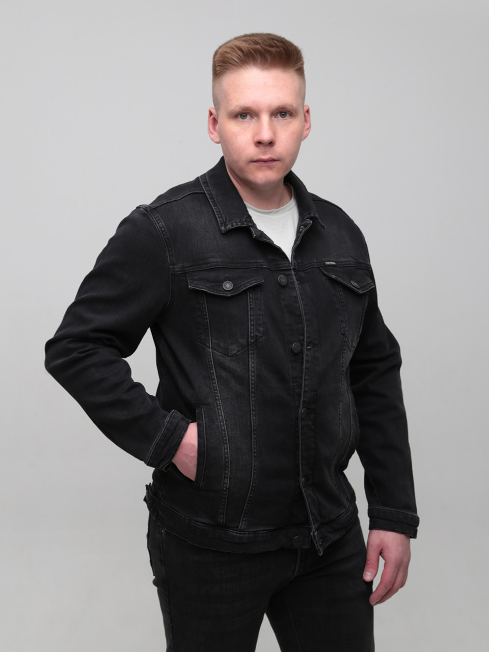Куртка джинсова чоловіча чорна у великих розмірах 19092-B-6708 472