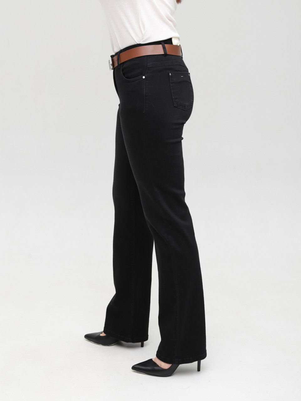 Джинси жіночі прямі чорні із стрейчем великий розмір 7836-B-2