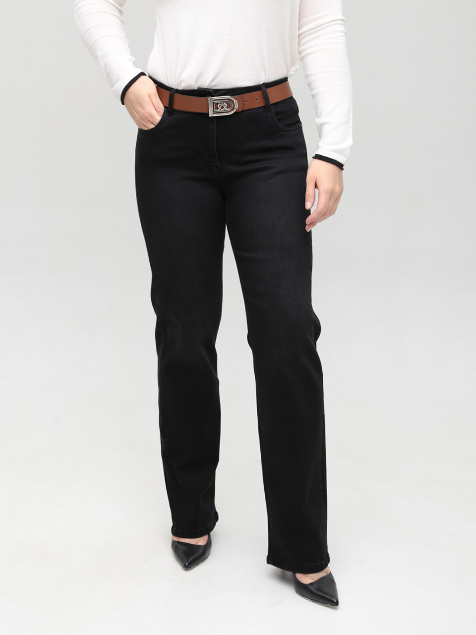 Джинси жіночі прямі чорні із стрейчем великий розмір 7836-B-2