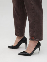 Джинсы женские коричневые бананы с резинкой на поясе 7829-5