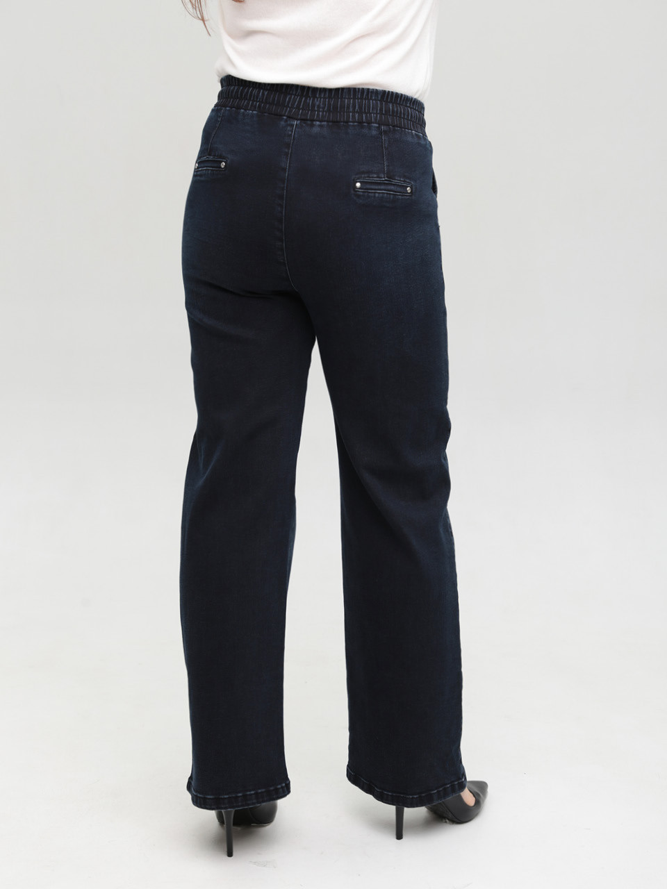 Джинсы женские темно-синие палаццо с резинкой на поясе 2391-1