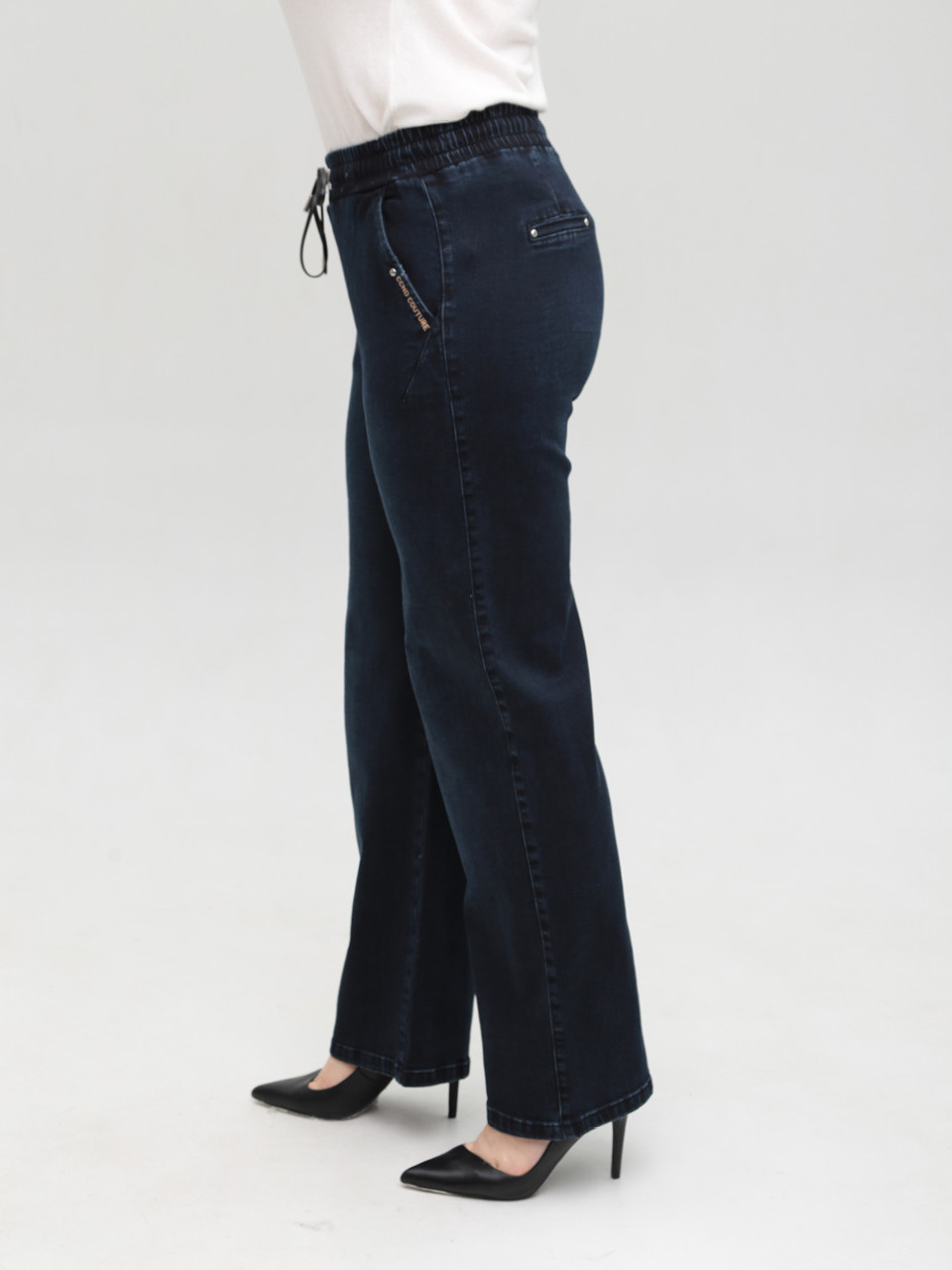 Джинсы женские темно-синие палаццо с резинкой на поясе 2391-1