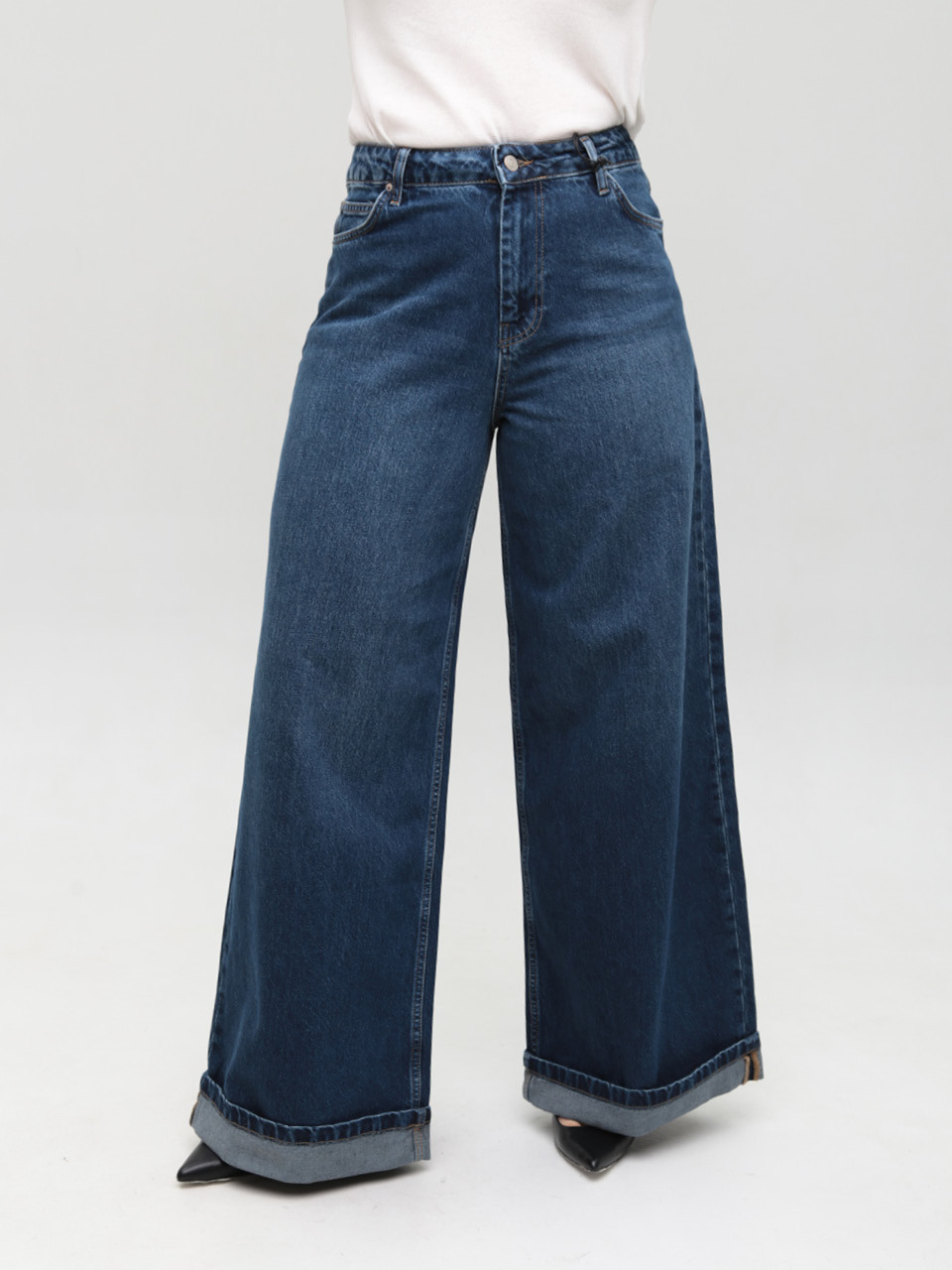 Джинси жіночі сині супер широкі з підворотами 1606