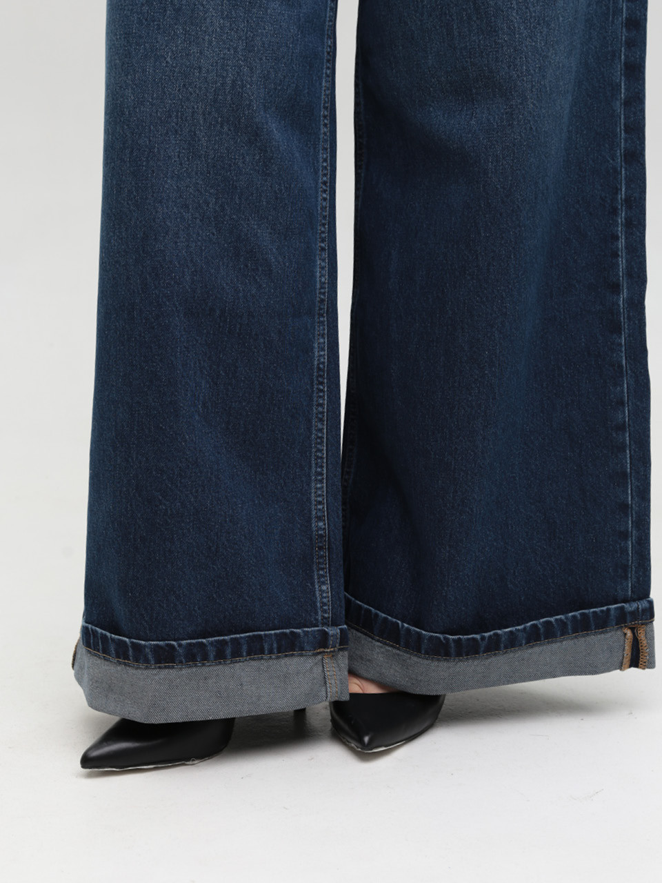 Джинси жіночі сині супер широкі з підворотами 1606