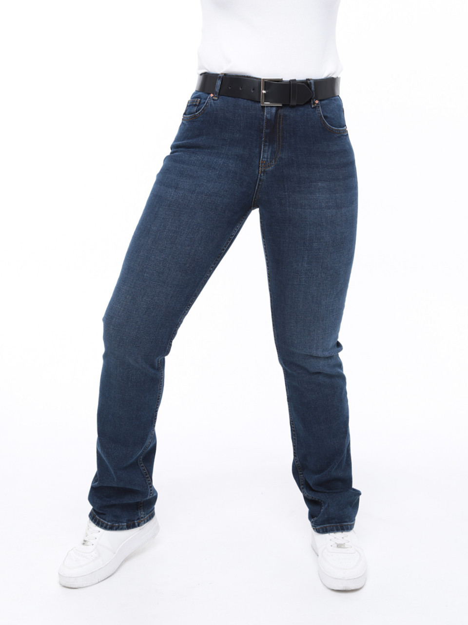 Джинси жіночі сині прямі великий розмір зі стрейчем 3186-B-013