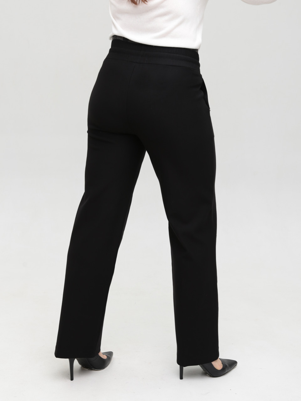Брюки женские черные широкие с резинкой на поясе большие размеры 20581-B-2