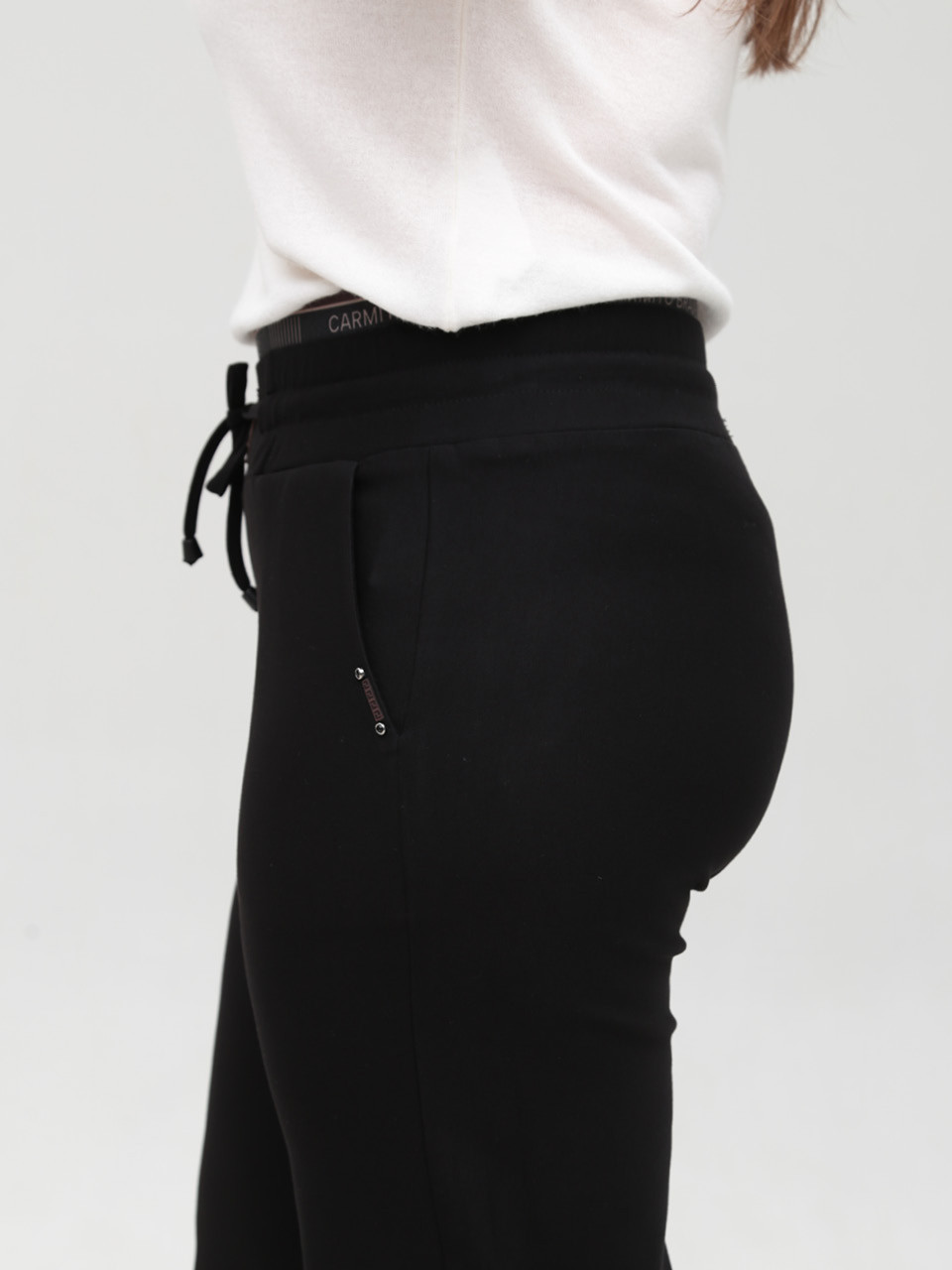 Брюки женские черные широкие с резинкой на поясе большие размеры 20581-B-2