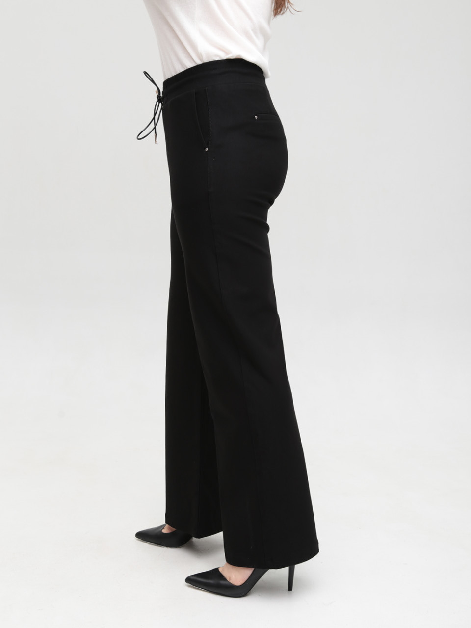 Брюки женские черные палаццо с резинкой на поясе 1669-2