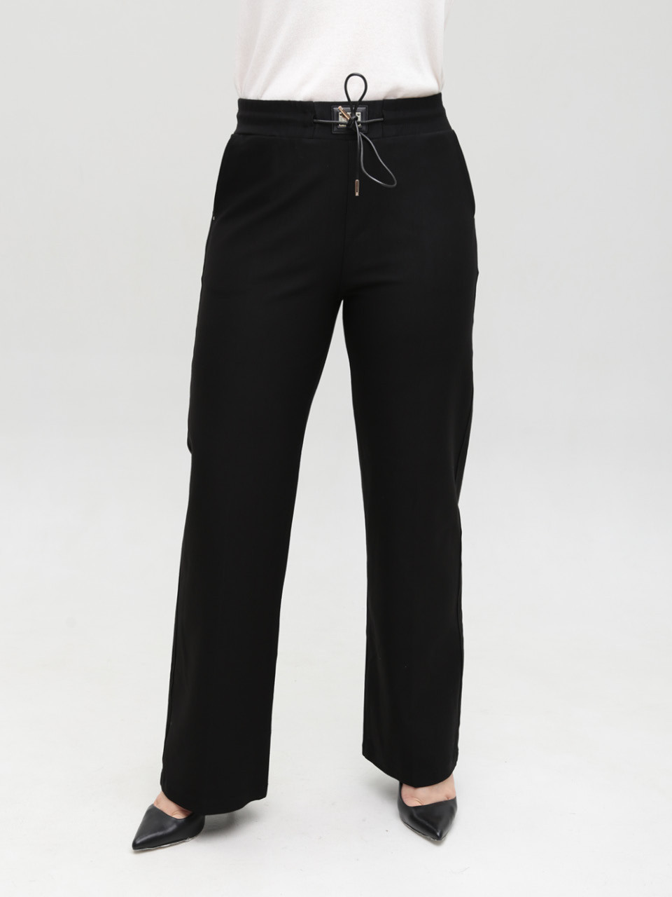 Брюки женские черные палаццо с резинкой на поясе 1669-2