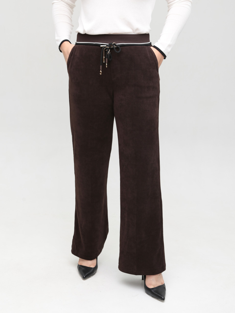 Брюки женские палаццо вельветовые коричневые 1664-B-5