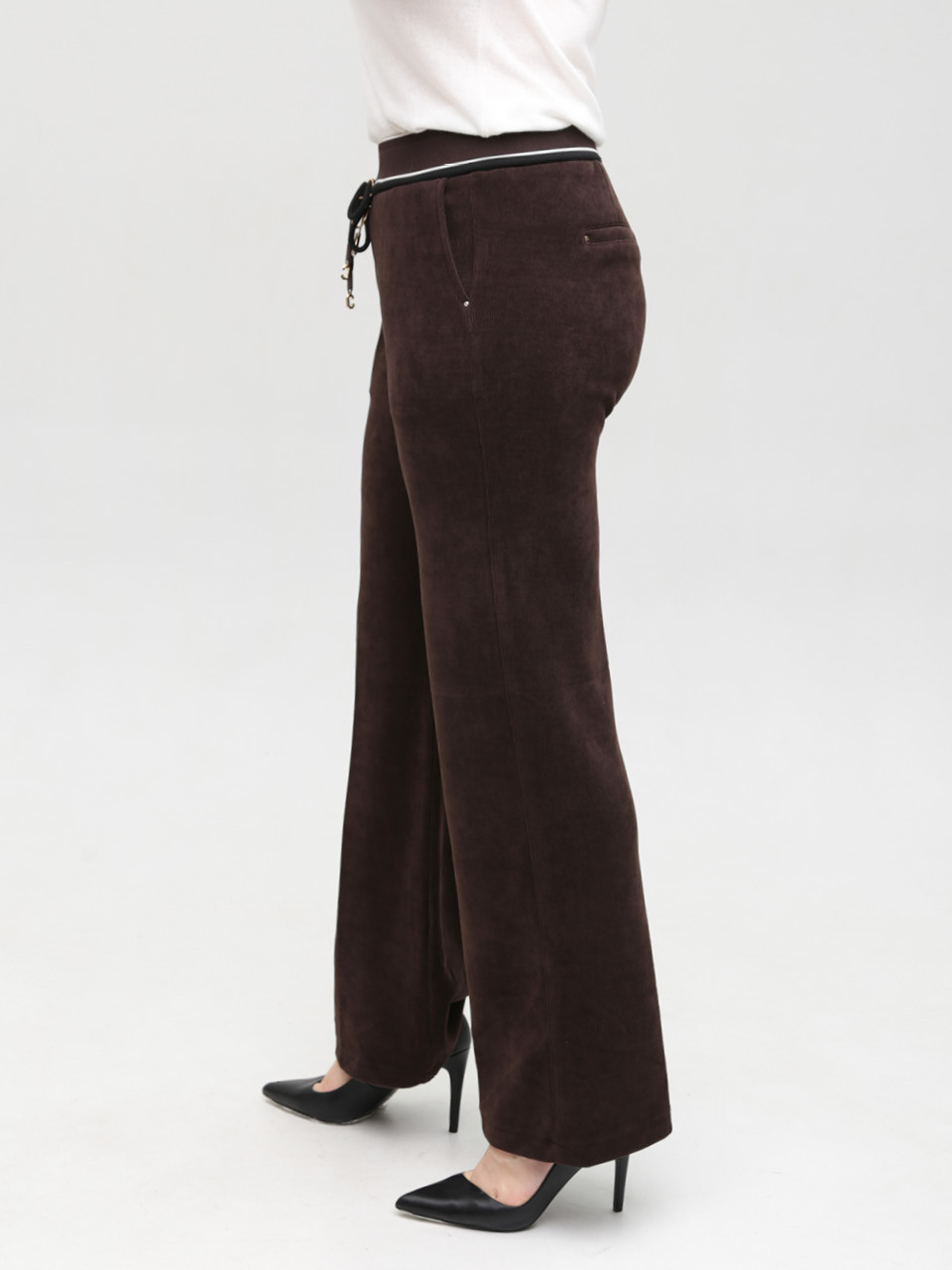 Брюки женские палаццо вельветовые коричневые 1664-B-5