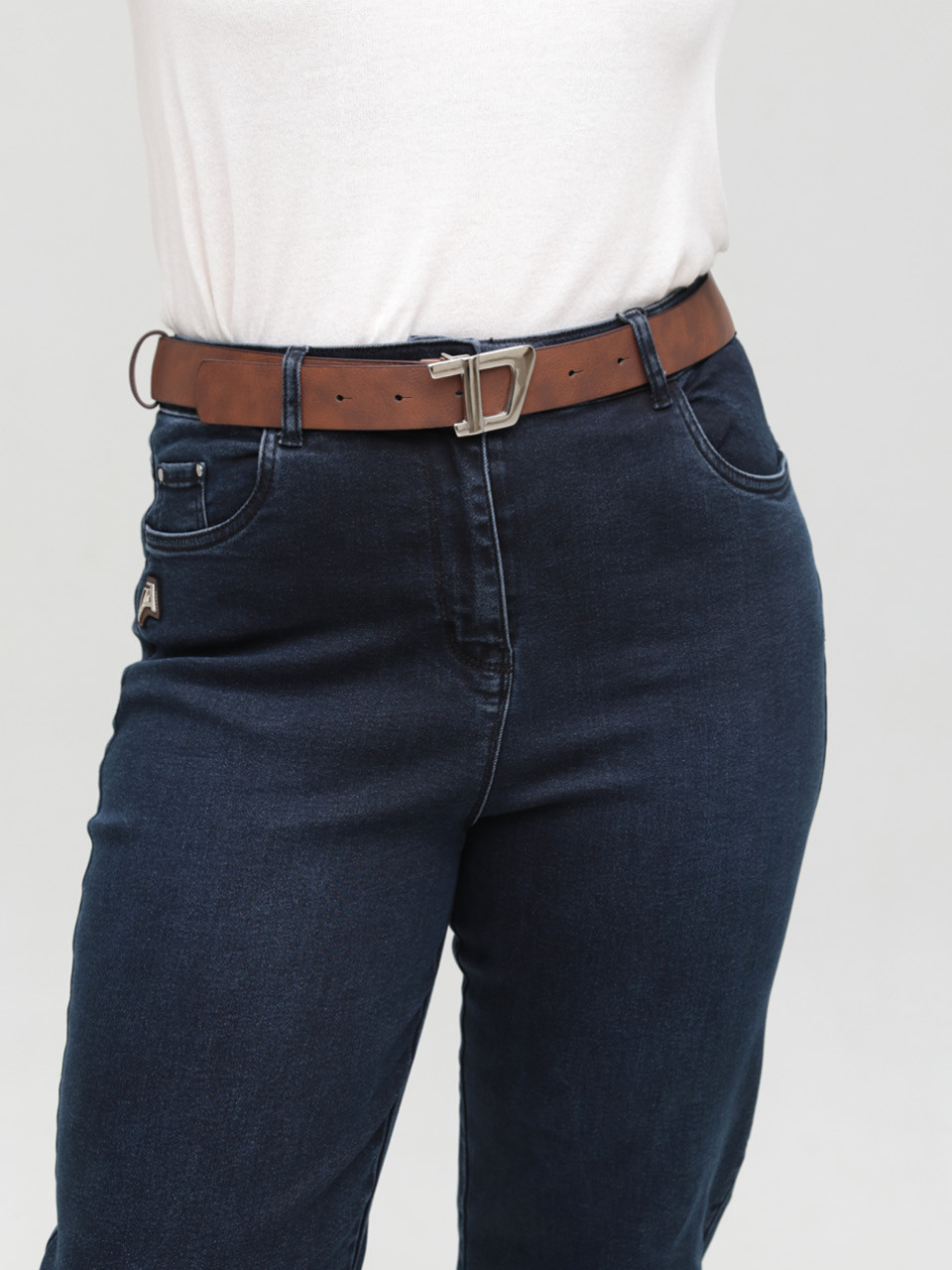 Джинси жіночі темно-сині МОМ із стрейчем великі розміри 7826-B-1