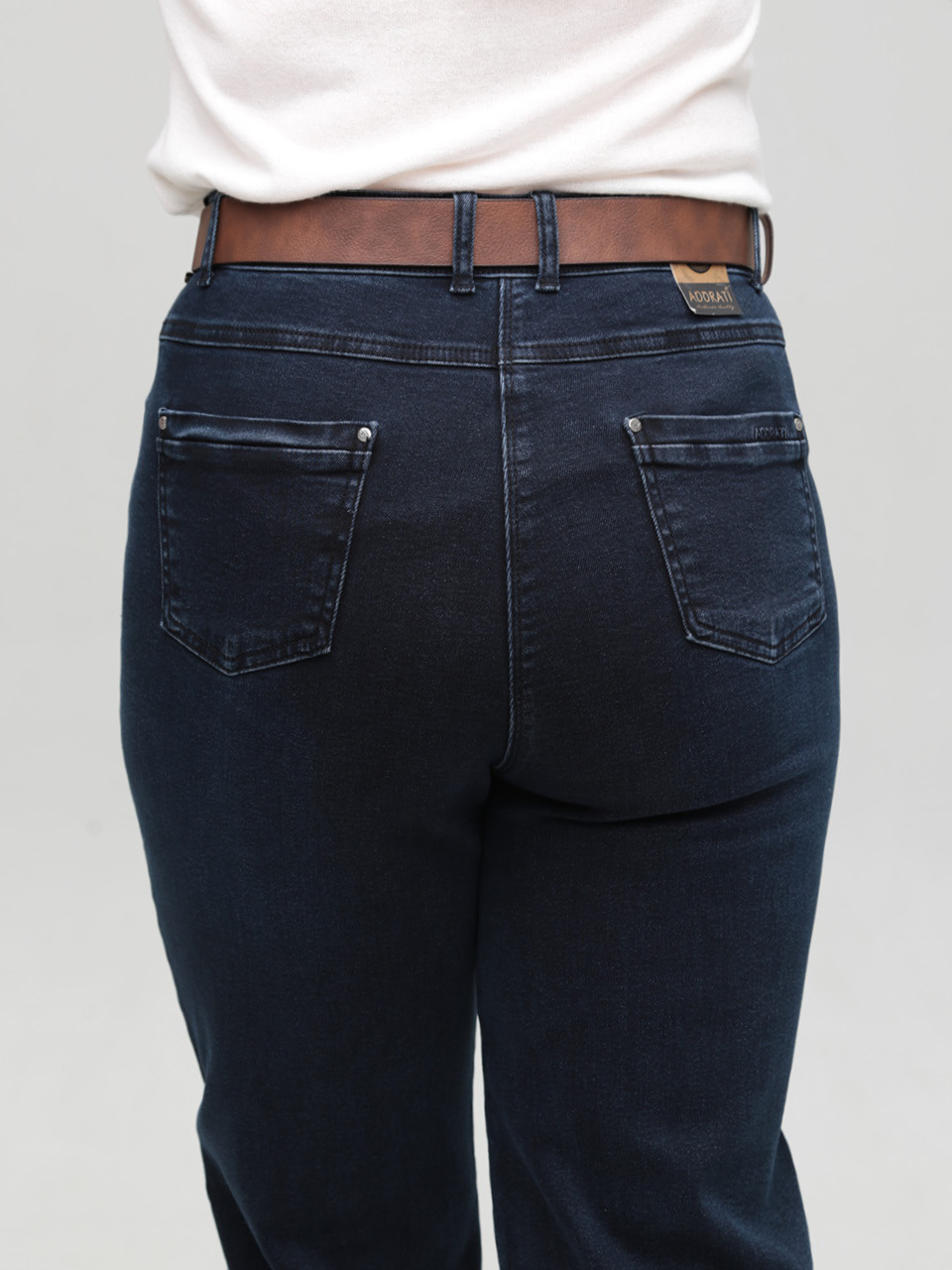 Джинси жіночі темно-сині МОМ із стрейчем великі розміри 7826-B-1
