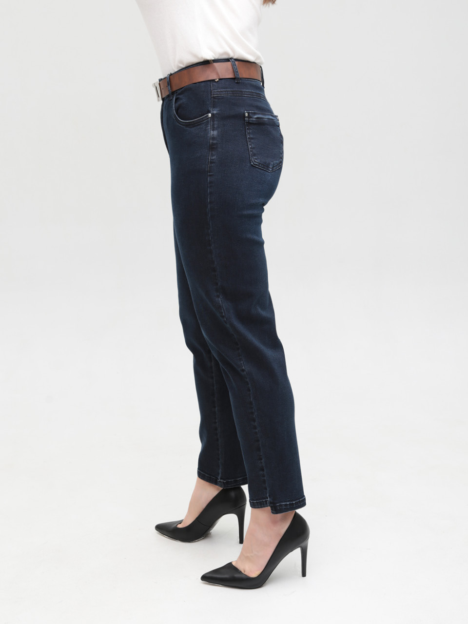 Джинси жіночі темно-сині МОМ із стрейчем великі розміри 7826-B-1