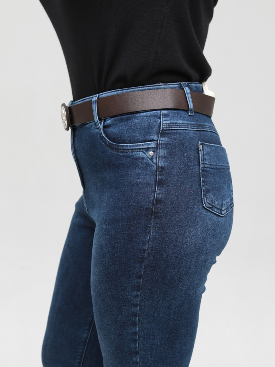 Джинси жіночі темно-сині приталені МОМ великі розміри 7844-B-3