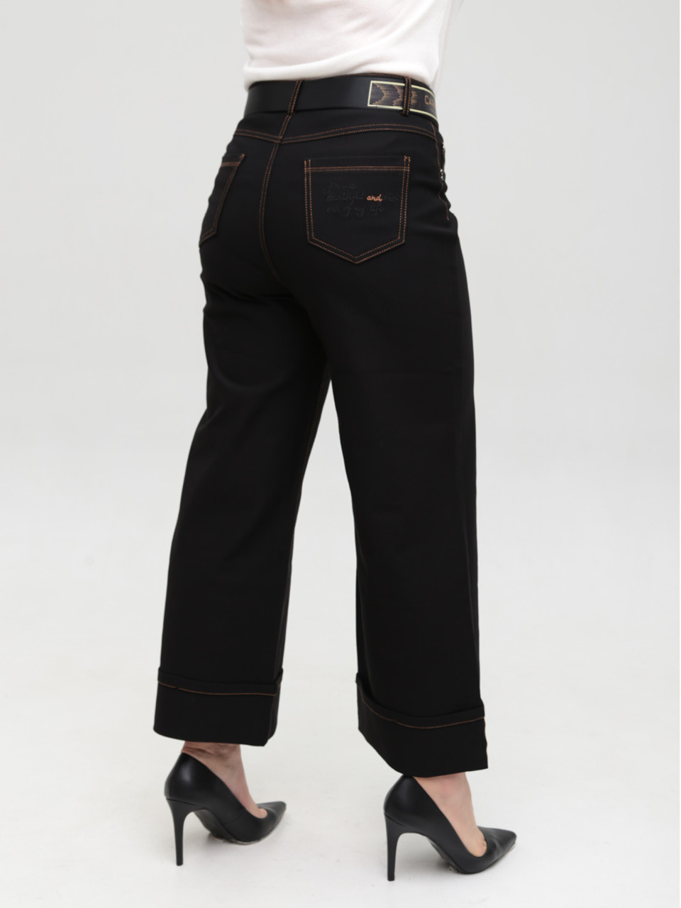 Штани жіночі чорні широкі з підворотами 10575-2