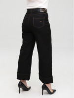 Брюки женские черные широкие с подворотами внизу большие размеры 20575-B-2