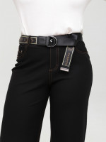 Брюки женские черные широкие с подворотами внизу большие размеры 20575-B-2
