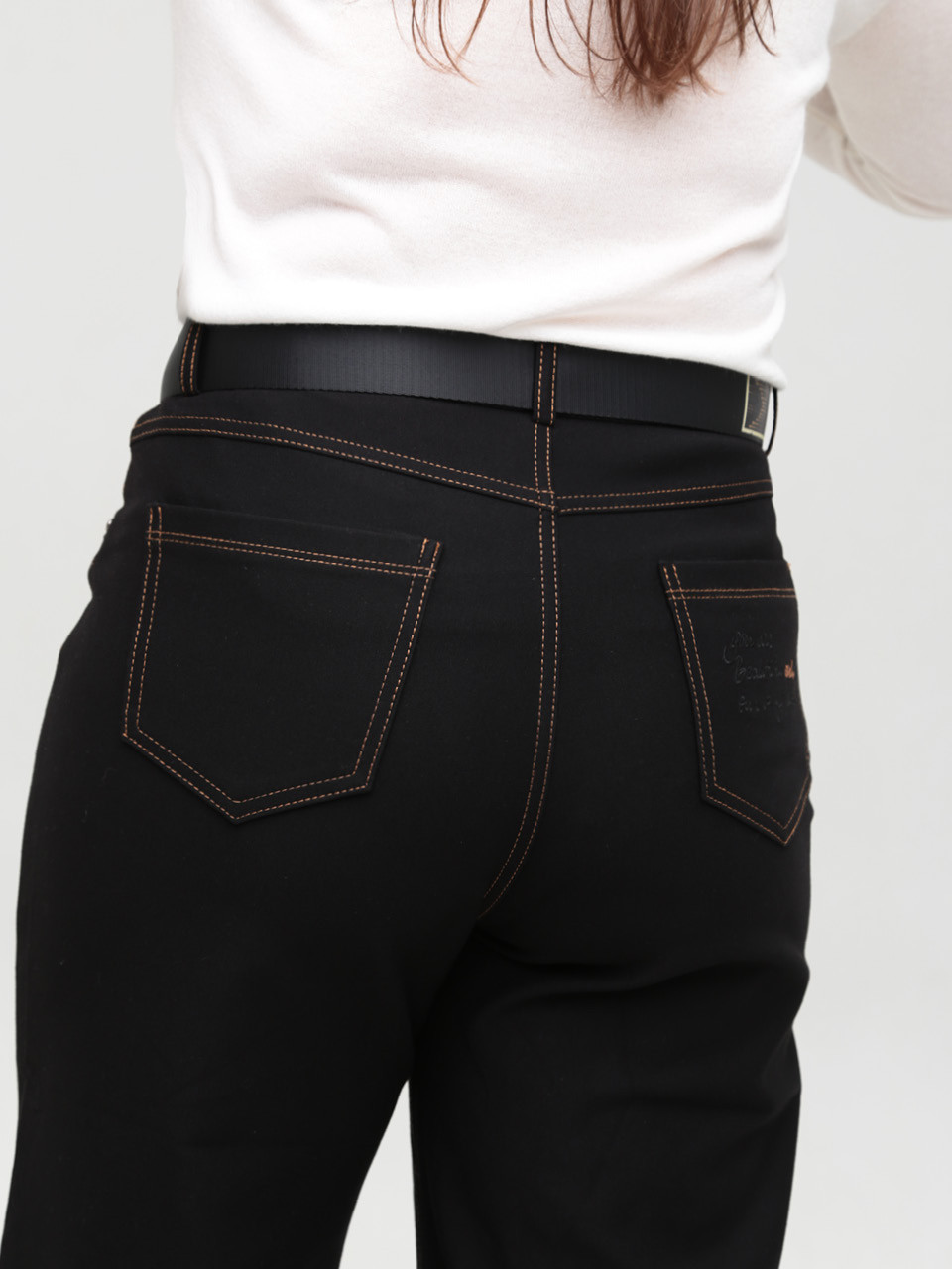 Брюки женские черные широкие с подворотами внизу большие размеры 20575-B-2