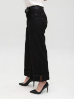 Брюки женские черные широкие с подворотами внизу большие размеры 20575-B-2
