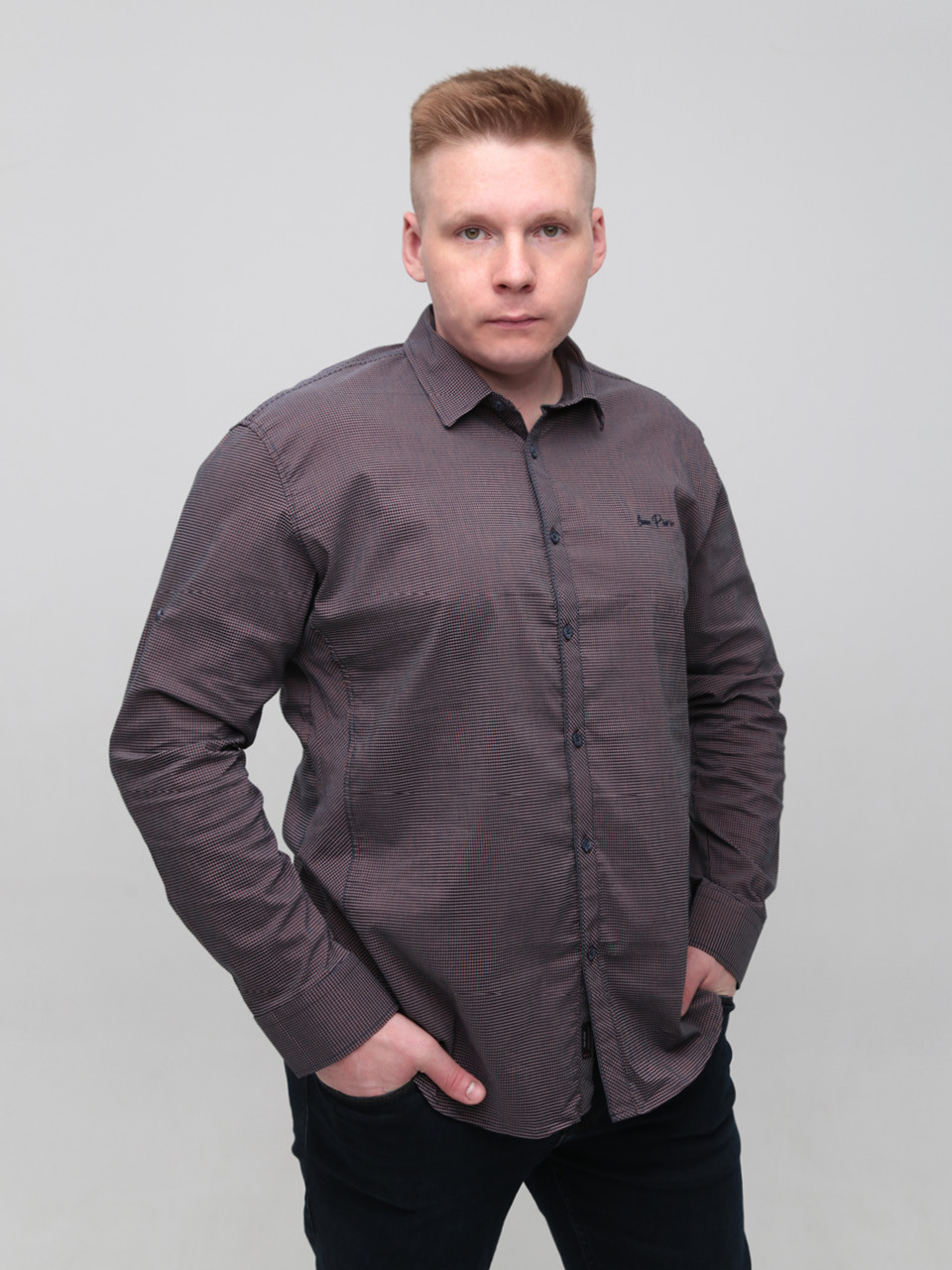 Сорочка чоловіча коричнева в клітку 6703-3