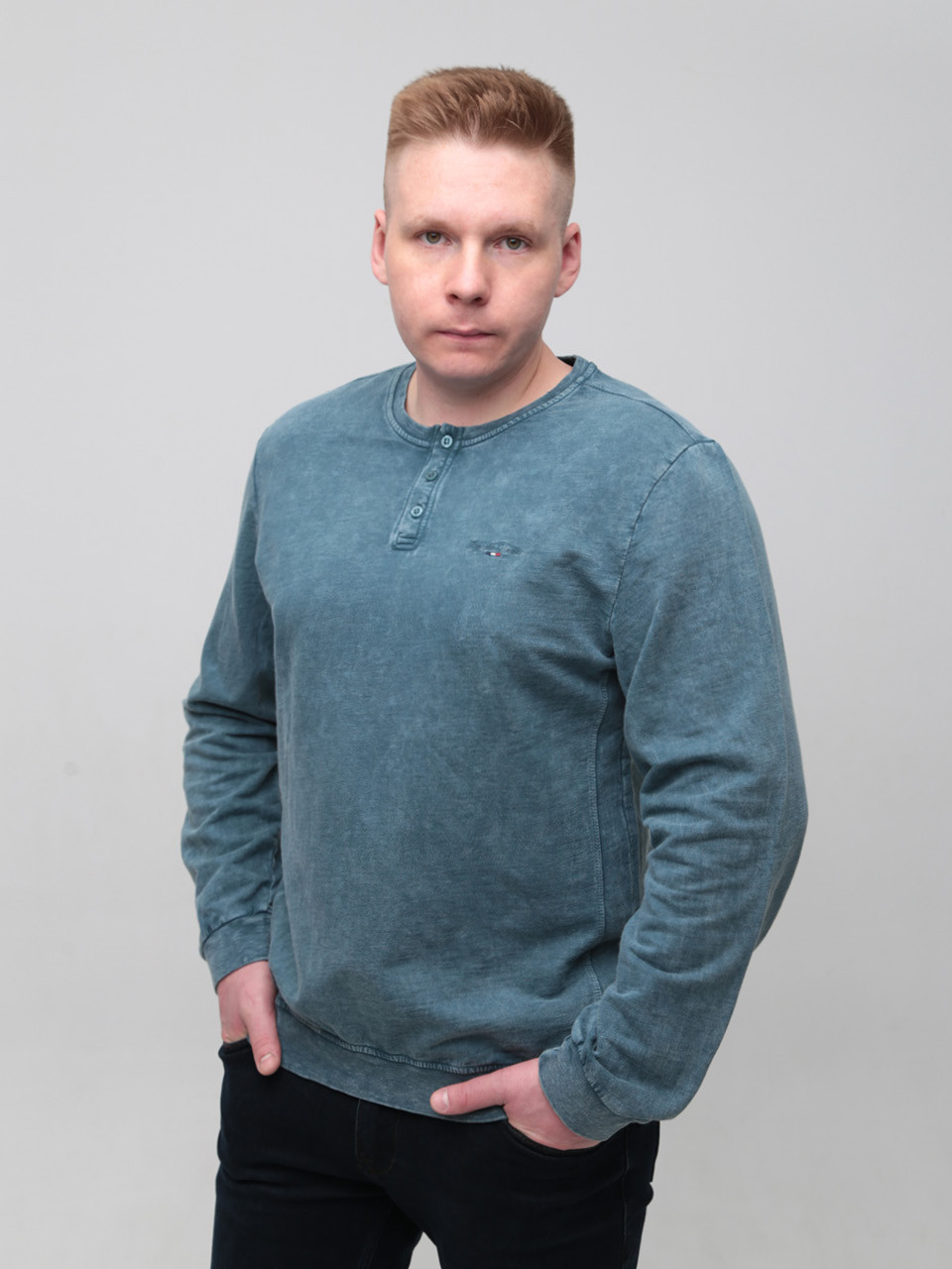 Світшот чоловічий синьо-зелений з манжетом 5602-5