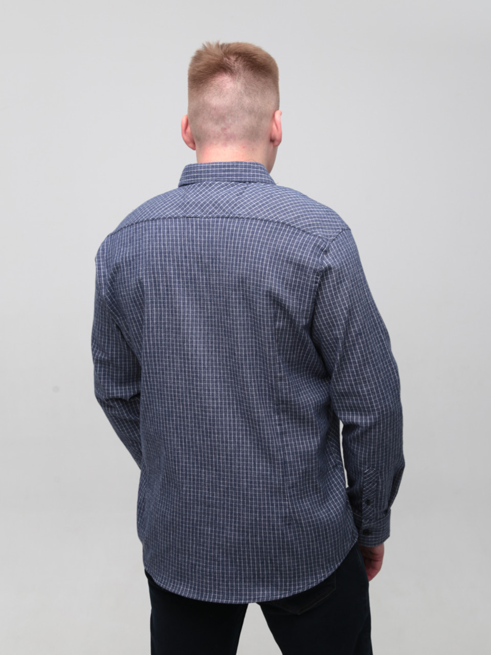 Сорочка чоловіча синя в клітинку великий розмір 5505-B-1