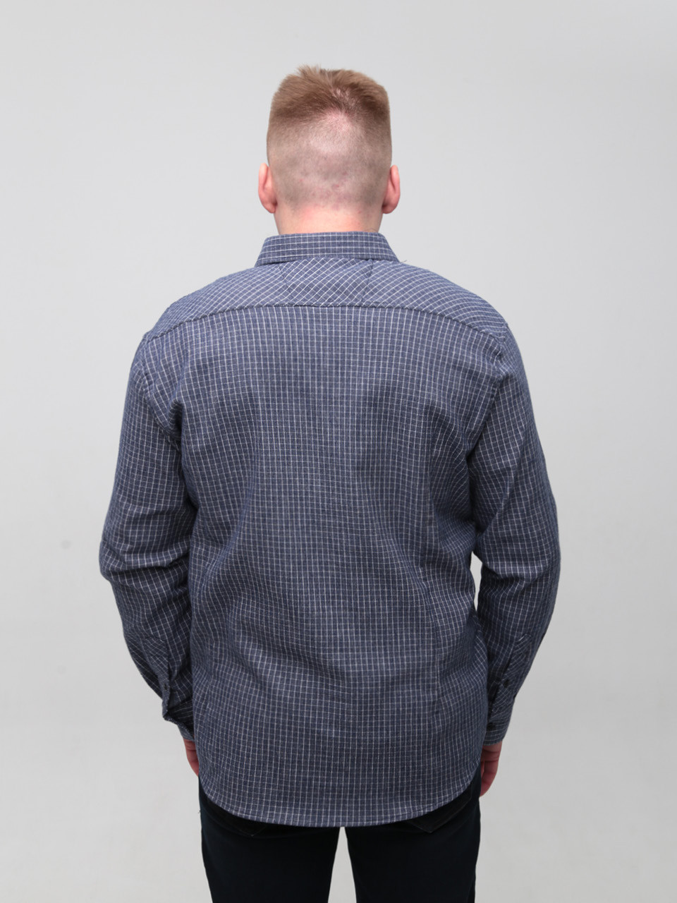Сорочка чоловіча синя в клітинку великий розмір 5505-B-1
