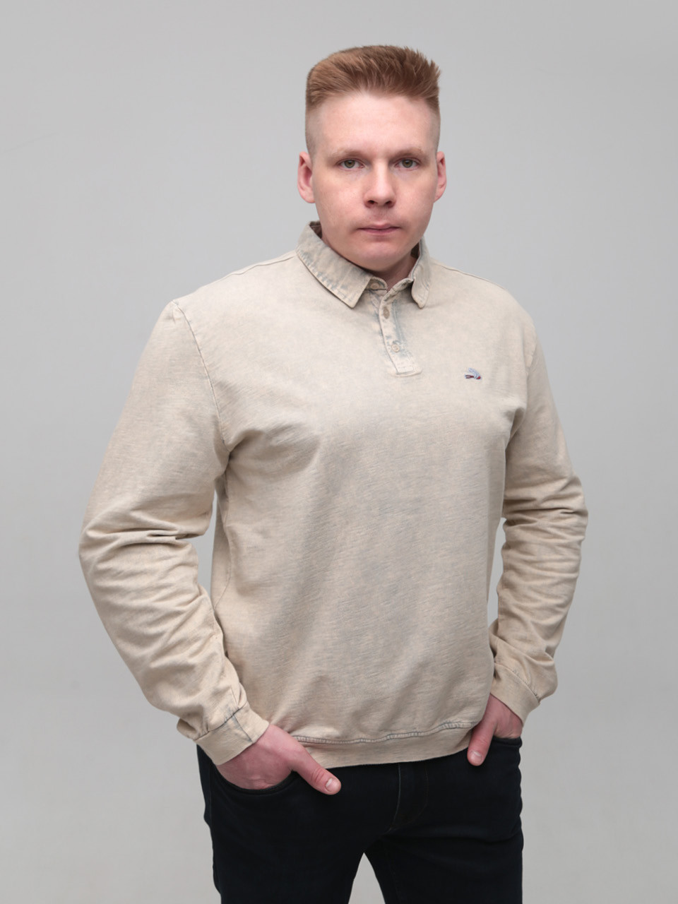 Поло чоловіче бежеве з довгим рукавом 6421-4