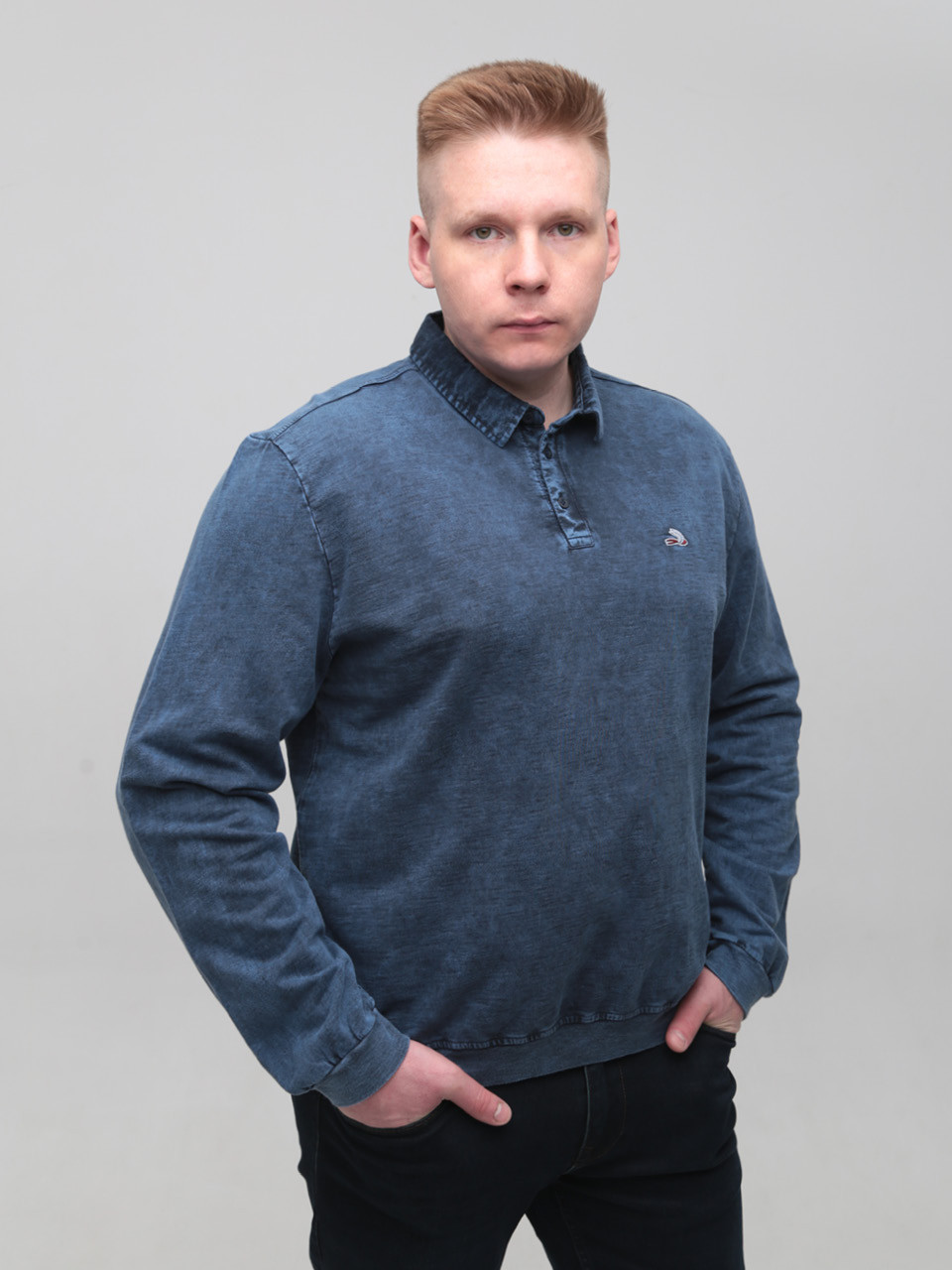 Поло чоловіче синє тонке з манжетом 6421-1