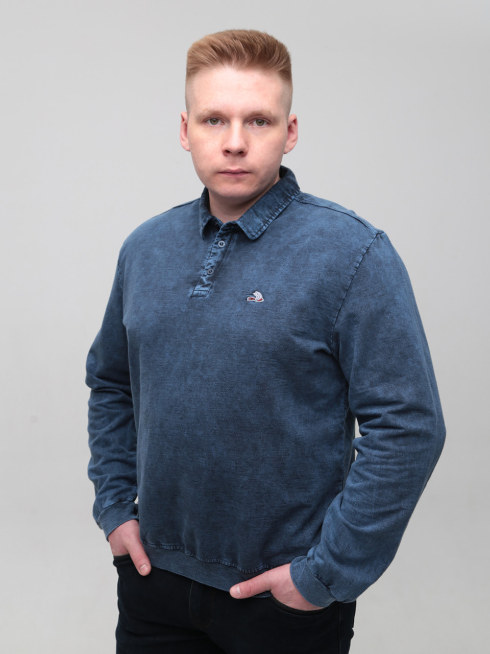 Поло чоловіче синє тонке з манжетом 6421-1